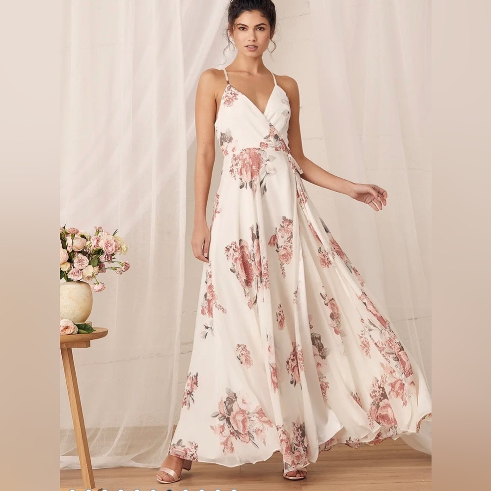 Lulu's Floral Maxi Dress in White and Pink